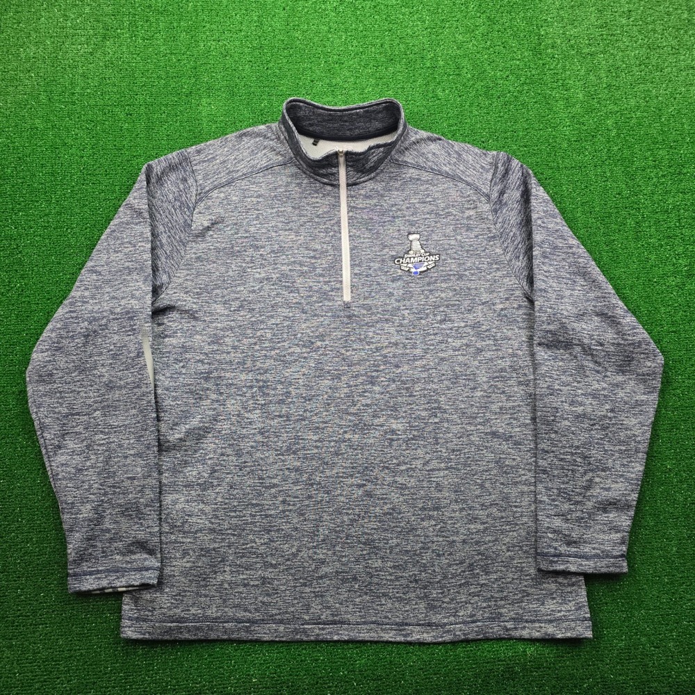St Louis Blues Quarter Zip Pullover Mens XL Adidas 2019 Stanley Champions Hockey